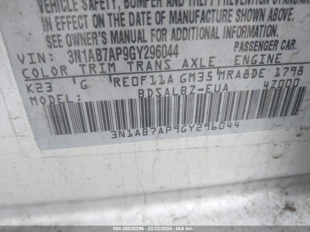 Nissan SENTRA S 2016 3N1AB7AP9GY296044 Image 9