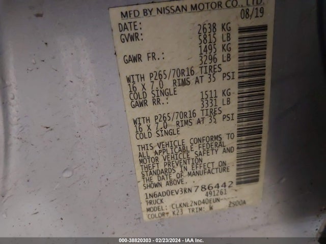 Nissan Frontier Sv 2019 1N6AD0EV3KN786442 Image 9