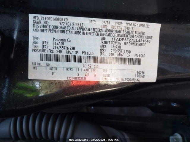 Ford FOCUS SE 2014 1FADP3F27EL421846 Image 9
