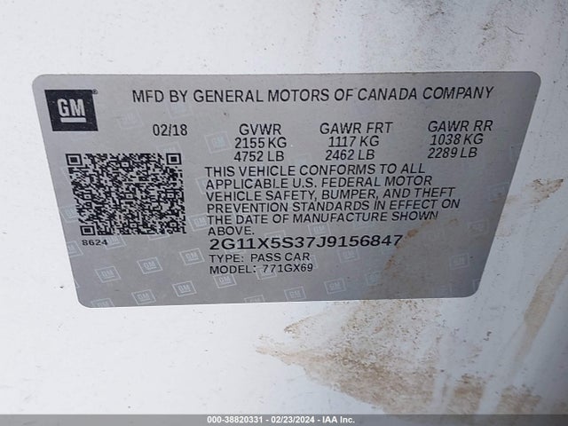Chevrolet Impala 1fl 2018 2G11X5S37J9156847 Image 9