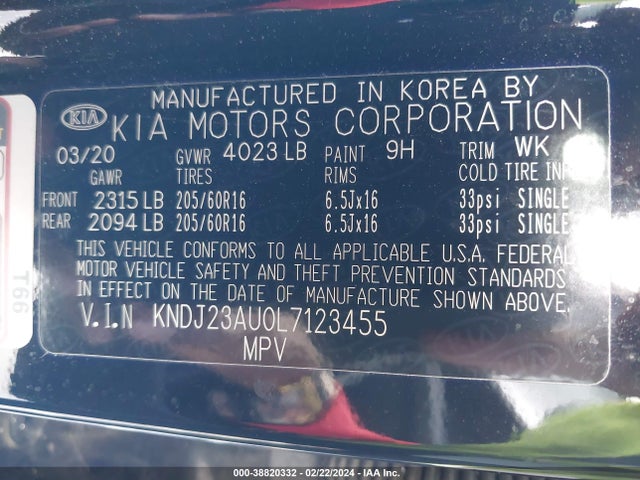 KIA SOUL LX 2020 KNDJ23AU0L7123455 Image 9