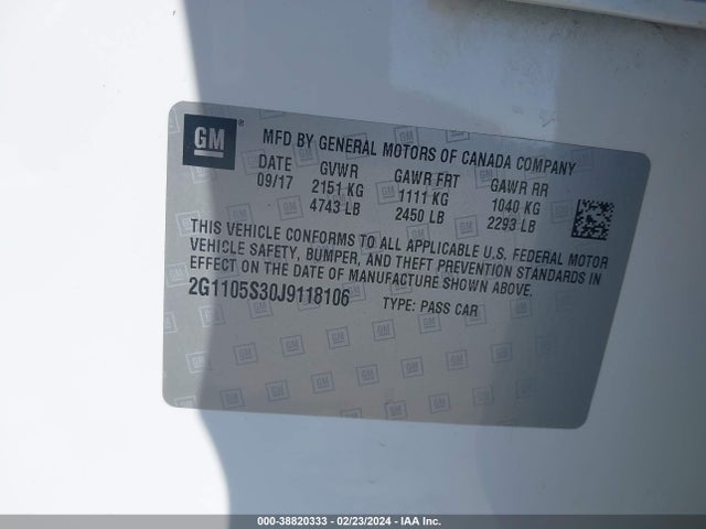 Chevrolet IMPALA 1LT 2018 2G1105S30J9118106 Image 9