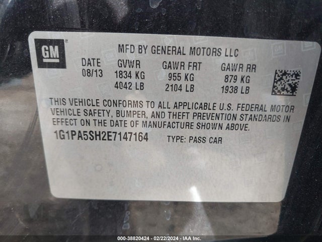 Chevrolet Cruze Ls Auto 2014 1G1PA5SH2E7147164 Image 9
