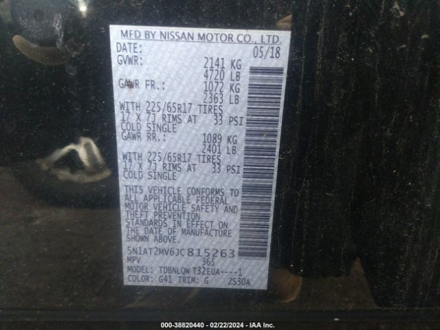 5N1AT2MV6JC815263 Nissan ROGUE SV