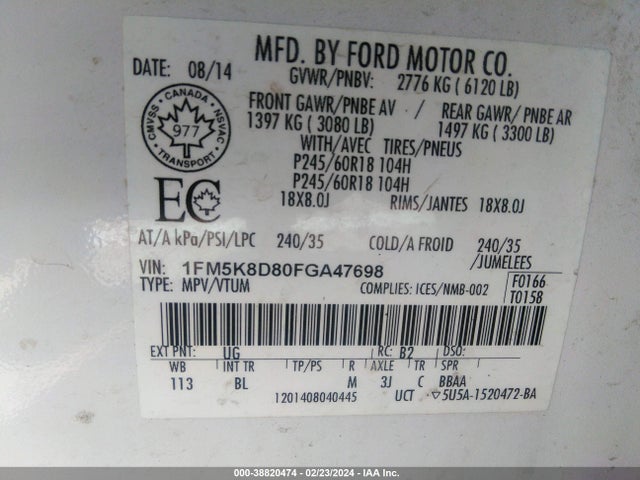 Ford EXPLORER XLT 2015 1FM5K8D80FGA47698 Image 9