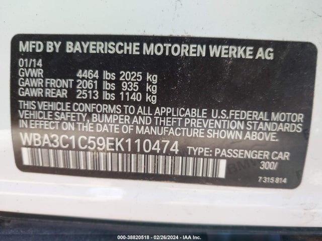 BMW 328I 2014 WBA3C1C59EK110474 Image 9