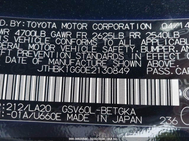 Lexus ES 350 2014 JTHBK1GG0E2130849 Image 9