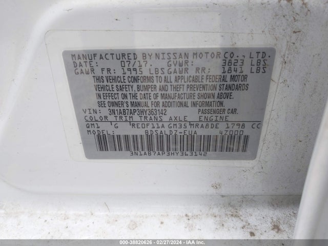 Nissan SENTRA SV 2017 3N1AB7AP3HY363142 Image 9