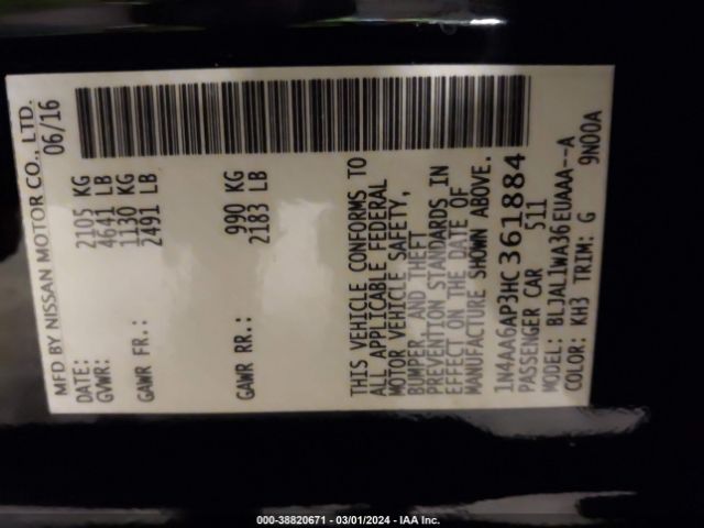1N4AA6AP3HC361884 Nissan Maxima 3.5 Sr