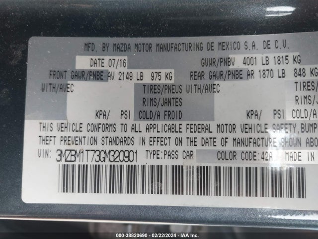 3MZBM1T73GM320901 Mazda Mazda3 I Sport