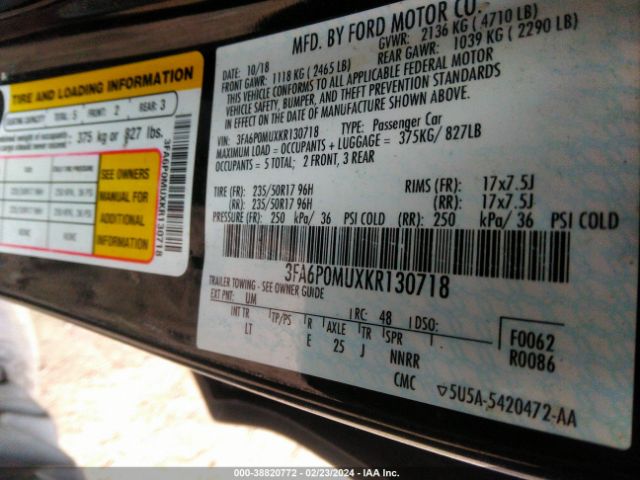 3FA6P0MUXKR130718 Ford Fusion Hybrid Sel