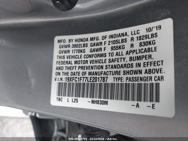 Honda Civic Ex-l 2020 19XFC1F77LE201787 Image 9