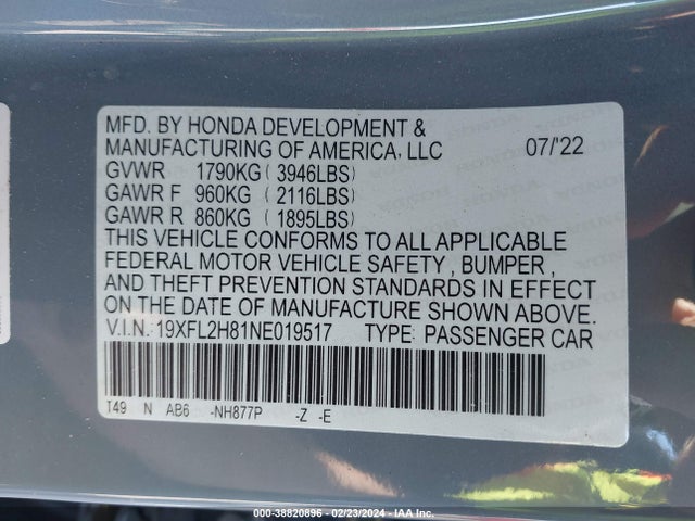 Honda Civic Sport 2022 19XFL2H81NE019517 Image 9