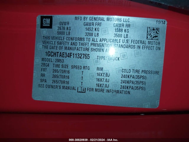 Chevrolet Colorado Wt 2015 1GCHTAE34F1132765 Image 9