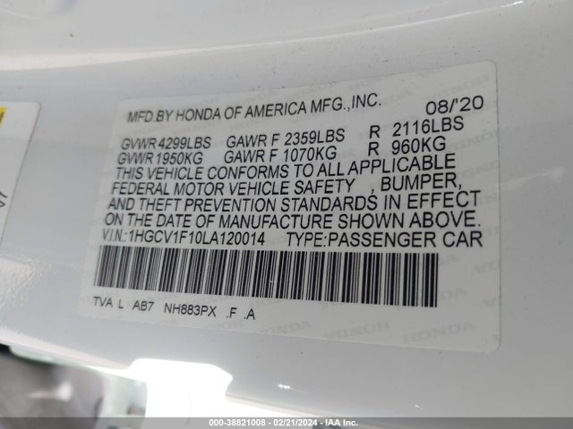 Honda ACCORD LX 2020 1HGCV1F10LA120014 Image 9