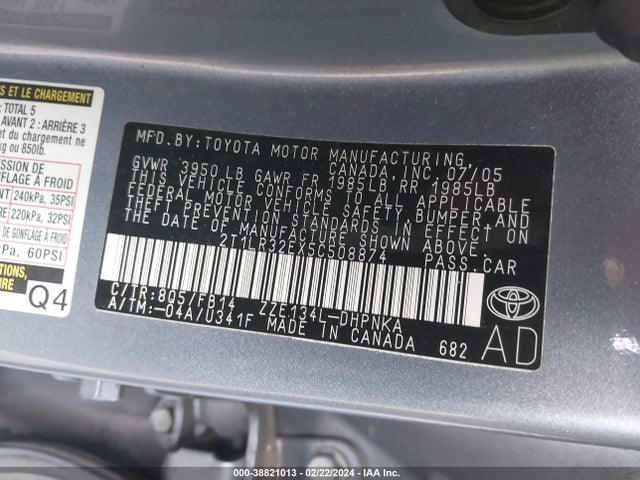 2005 TOYOTA MATRIX/XR VIN: 2T1LR32EX5C508874