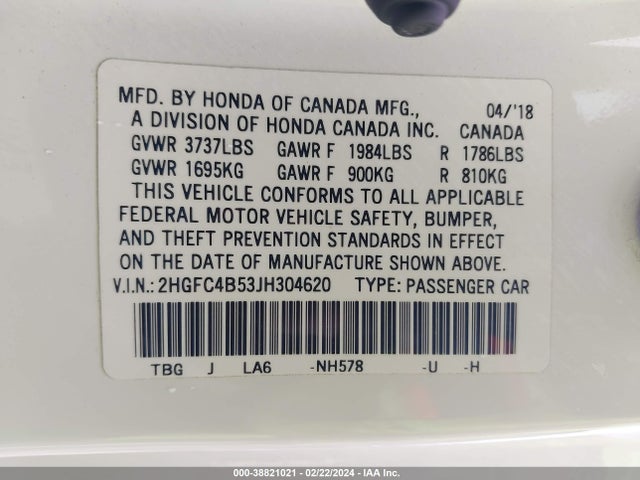Honda Civic Lx 2018 2HGFC4B53JH304620 Image 9