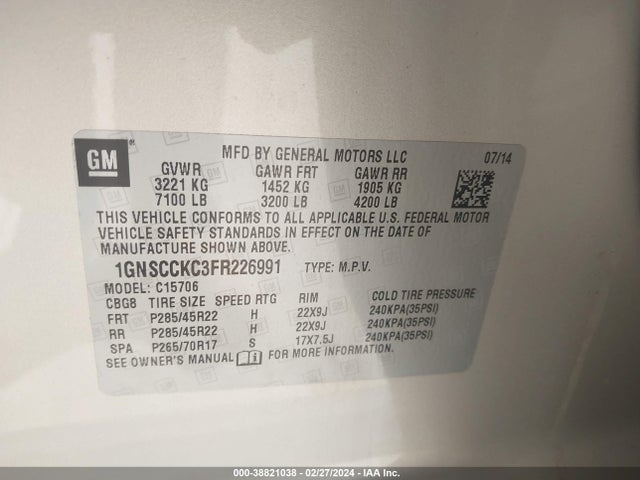 Chevrolet Tahoe Ltz 2015 1GNSCCKC3FR226991 Image 9