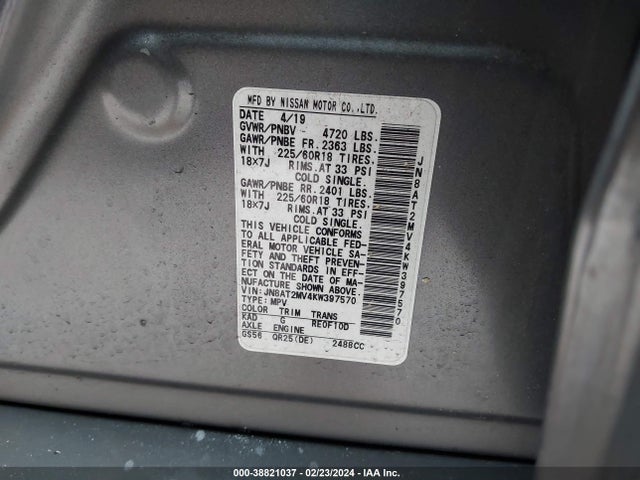Nissan ROGUE SV 2019 JN8AT2MV4KW397570 Image 9