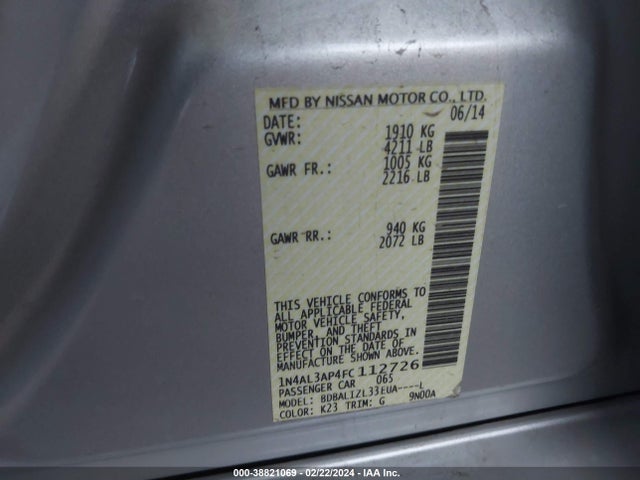 Nissan Altima 2.5 Sv 2015 1N4AL3AP4FC112726 Image 9