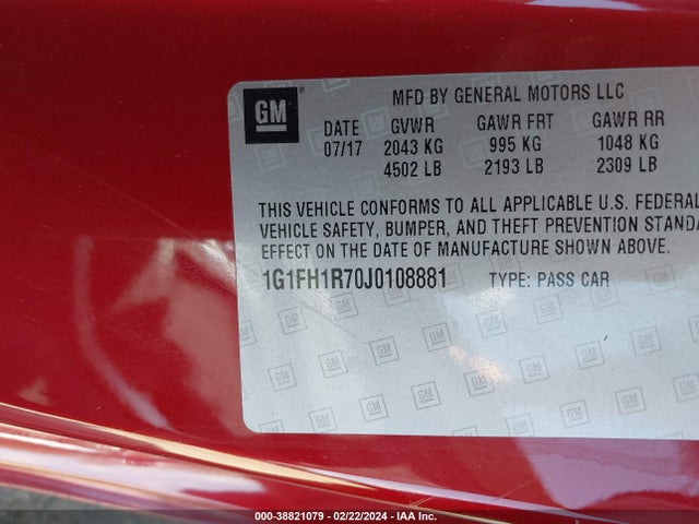 Chevrolet CAMARO 2SS 2018 1G1FH1R70J0108881 Image 9