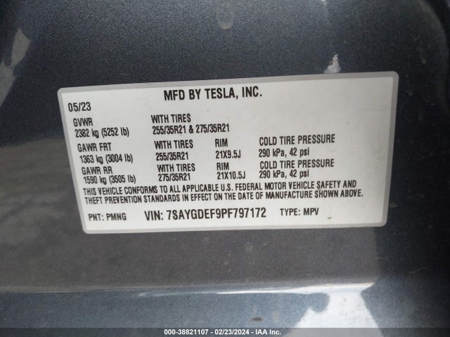 7SAYGDEF9PF797172 Tesla Model Y Awd/performance Dual Motor All-wheel Drive