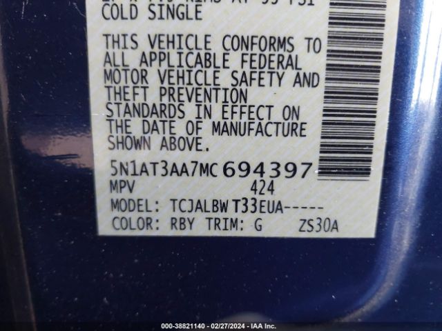5N1AT3AA7MC694397 Nissan Rogue S Fwd