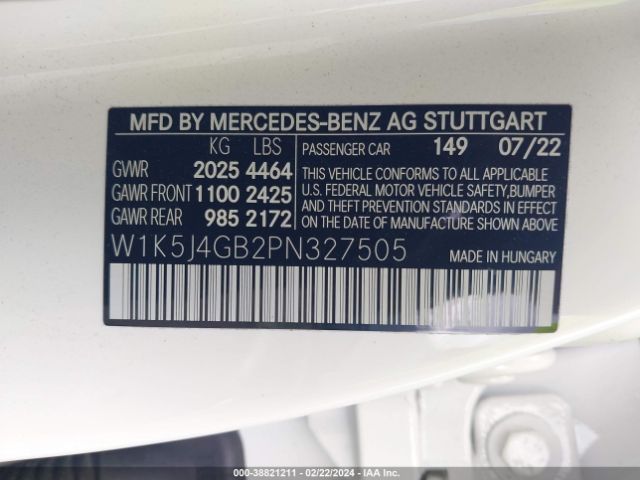 W1K5J4GB2PN327505 Mercedes-Benz Cla 250 Coupe