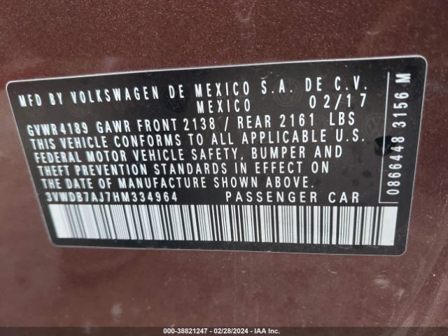 2017 VOLKSWAGEN JETTA 3VWDB7AJ7HM334964 Photo 8
