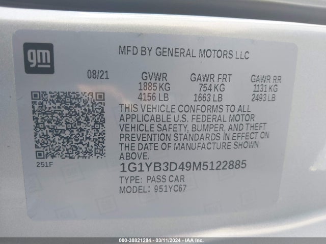 Chevrolet Corvette Stingray Rwd  2lt 2021 1G1YB3D49M5122885 Image 9