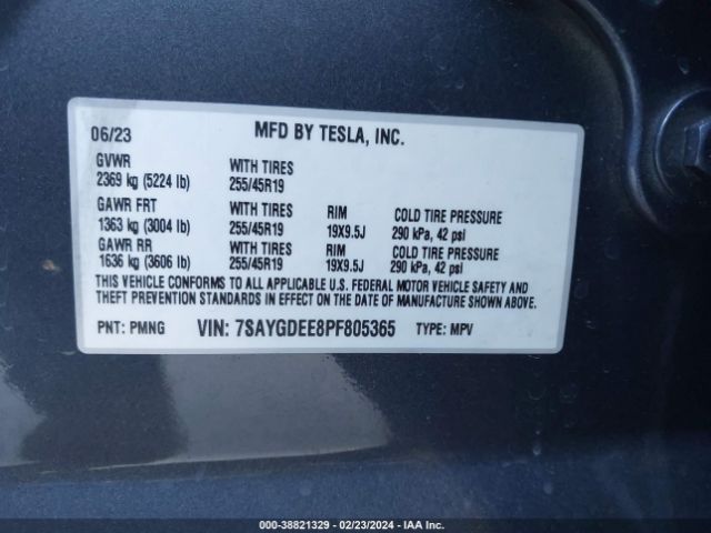 7SAYGDEE8PF805365 Tesla Model Y