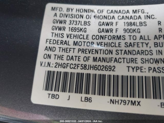 2HGFC2F58JH602692 Honda Civic Lx