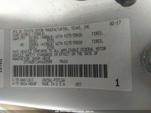 5TFHW5F1XHX628505 Toyota Tundra Limited 5.7l V8