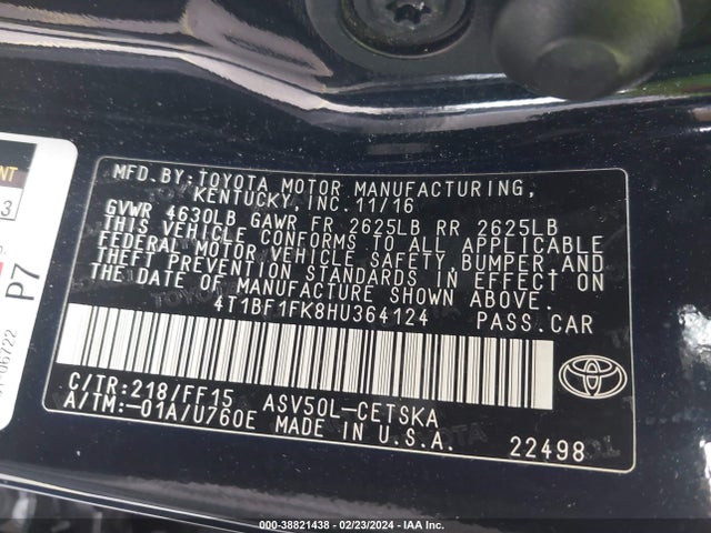 Toyota CAMRY SE 2017 4T1BF1FK8HU364124 Image 9
