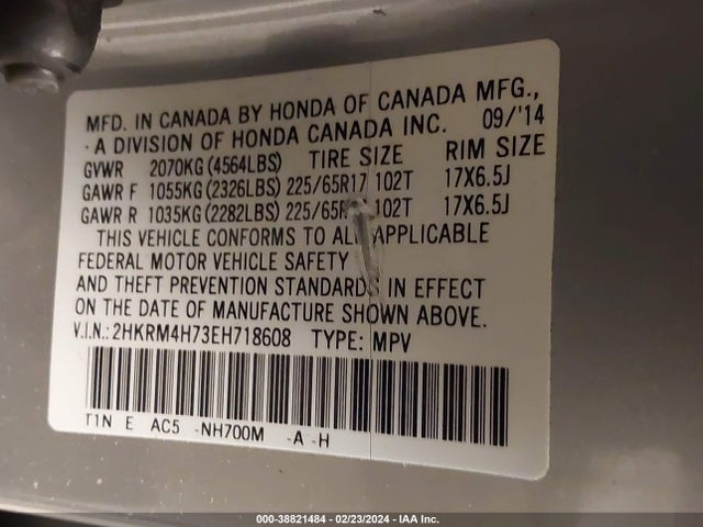 Honda Cr-v Ex-l 2014 2HKRM4H73EH718608 Image 9