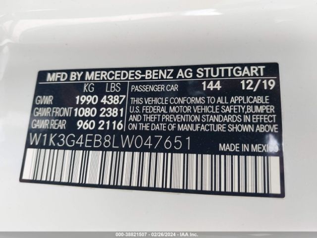 W1K3G4EB8LW047651 Mercedes-Benz A 220