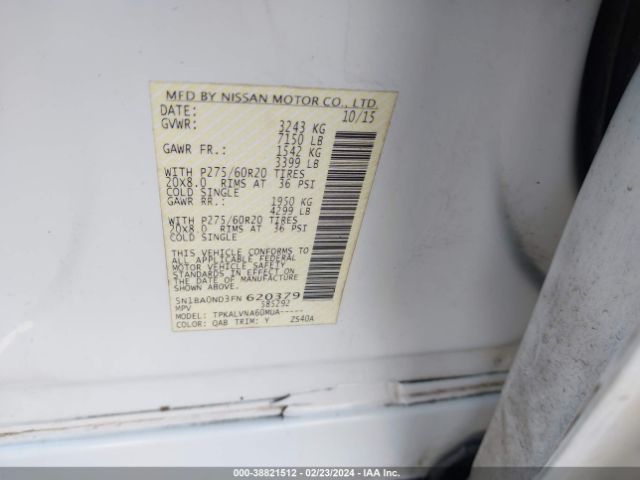 5N1BA0ND3FN620379 Nissan Armada Sl