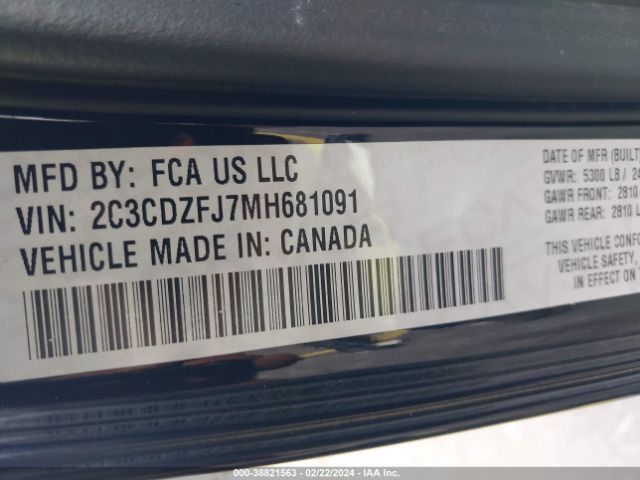 2C3CDZFJ7MH681091 Dodge Challenger R/t Scat Pack