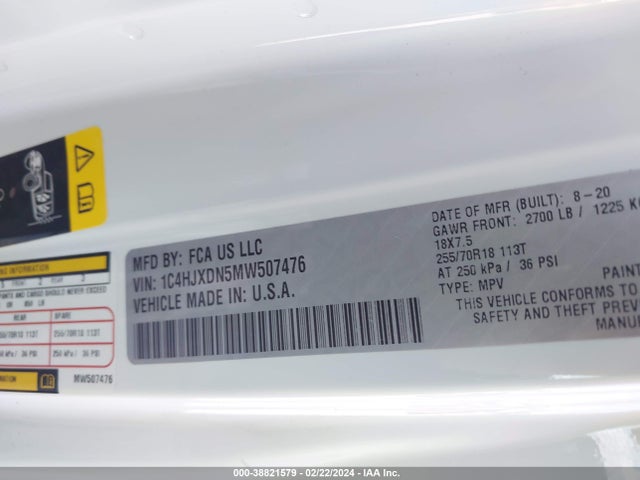 1C4HJXDN5MW507476 Jeep Wrangler Unlimited Sport Altitude 4x4