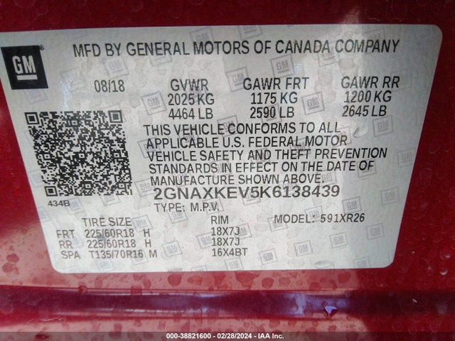Chevrolet EQUINOX LT 2019 2GNAXKEV5K6138439 Image 9