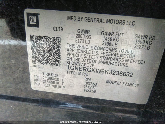Chevrolet Traverse 1lt 2019 1GNERGKW6KJ236632 Image 9