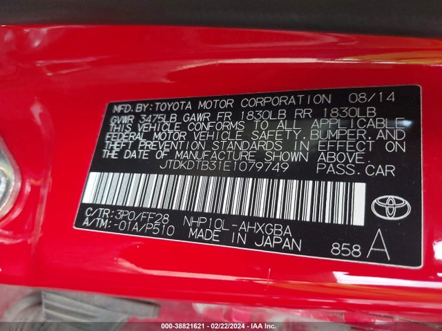 Toyota Prius C Three 2014 JTDKDTB31E1079749 Image 9