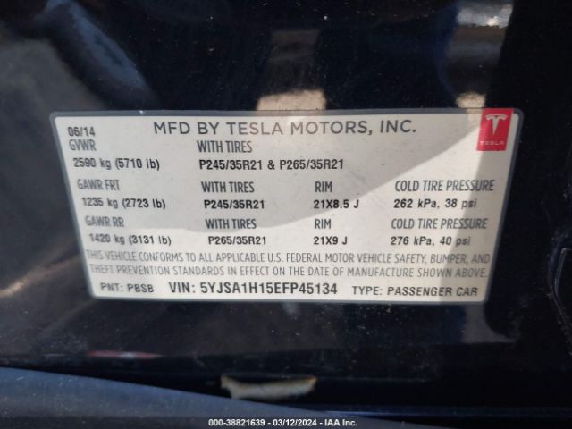 5YJSA1H15EFP45134 Tesla Model S P85
