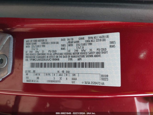 Ford ESCAPE SE 2018 1FMCU0GD0JUC18066 Image 9