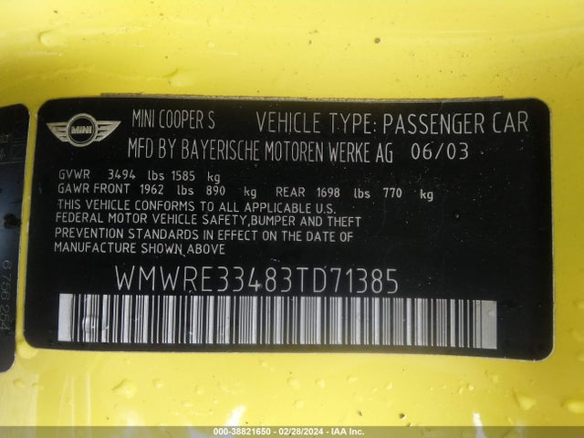 2003 MINI COOPER S WMWRE33483TD71385 Photo 8