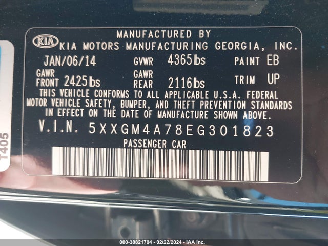 KIA Optima Lx 2014 5XXGM4A78EG301823 Image 9
