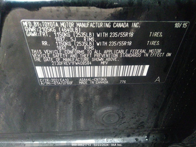 Toyota Rav4 Limited 2015 2T3DFREV1FW408584 Image 9