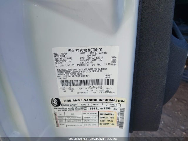 Ford F-150 Fx4 2014 1FTFW1EF9EFB60491 Image 9