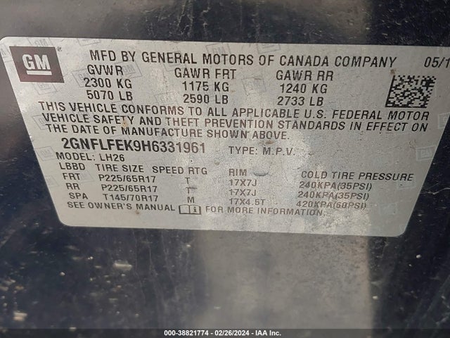 Chevrolet EQUINOX LT 2017 2GNFLFEK9H6331961 Image 9