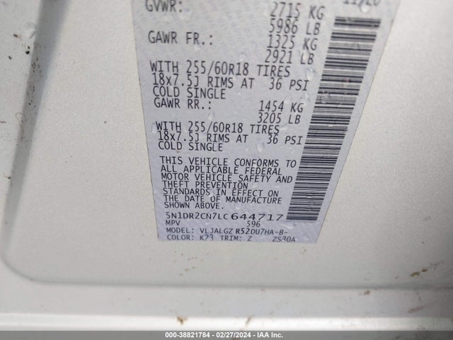 Nissan Pathfinder Sl 2wd 2020 5N1DR2CN7LC644717 Image 9